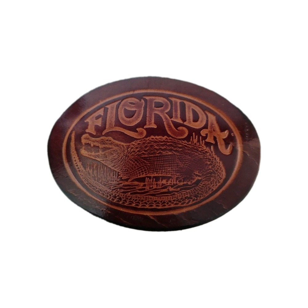Florida Sunshine State Alligator Brown Leather Belt Buckle